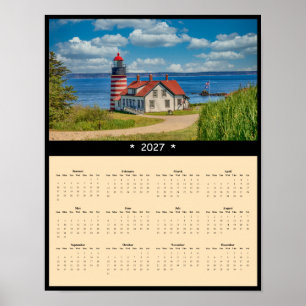 Póster Calendario mural 2027 del faro de West Quoddy - Ma