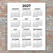 Calendario mural 2027 Simple Básico Negro y Blanco