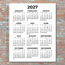 Póster Calendario mural 2027 Simple Básico Negro y Blanco