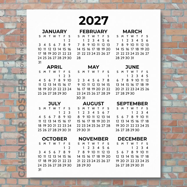Póster Calendario mural 2027 Simple Básico Negro y Blanco (Subido por el creador)