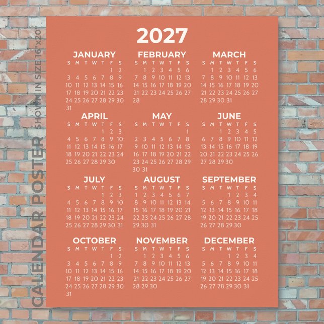 Póster Calendario mural 2027 Simple Básico Terracota (Subido por el creador)