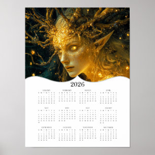 Póster Calendario mural anual completo de 2026 Elf