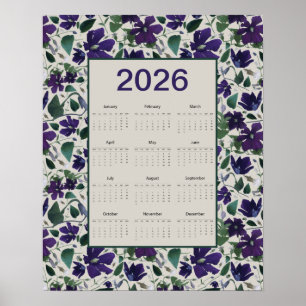 Póster Calendario mural de flores de Clemátide púrpura 20
