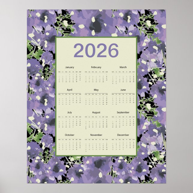 Póster Calendario mural de Flores Purpura 2026 (Frente)