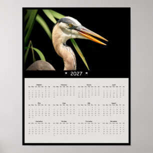 Póster Calendario mural de Garza Azul Grande 2027: Majest