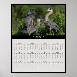 Póster Calendario mural de Garza Azul Grande 2027 Silent