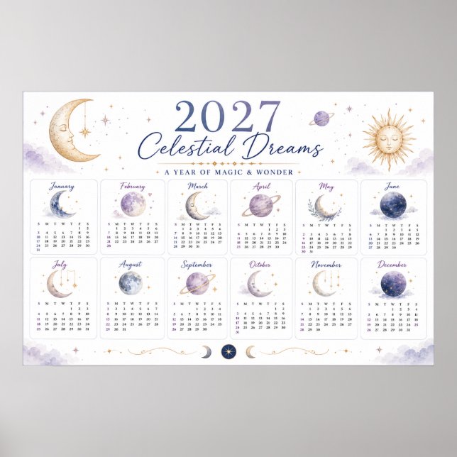 Póster Calendario mural de sueños celestiales 2027 (Frente)