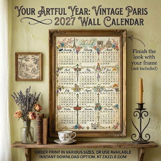 Póster Calendario mural de tema París vintage acuarela 20