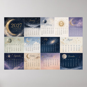 Póster Calendario mural del sol y la luna celestial 2027
