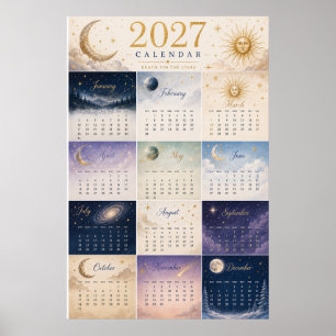 Póster Calendario mural del sol y la luna celestial 2027