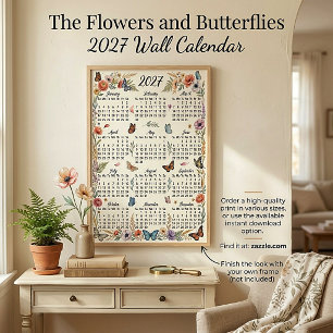 Póster Calendario mural Flores y mariposas 2027