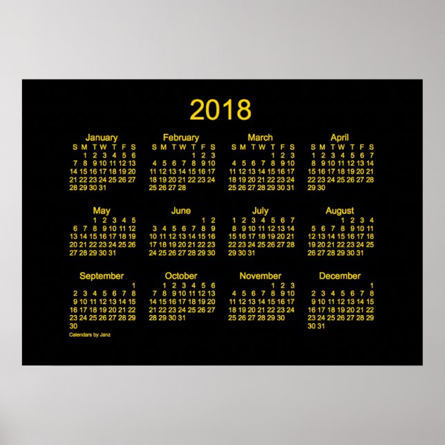 Póster Calendario mural Neon Gold 2018 de Janz (Frente)