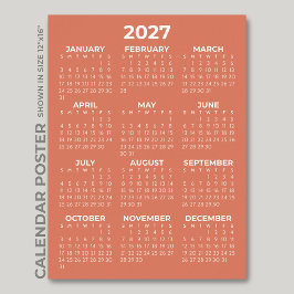Póster Calendario Naranja Terracota Simple Moderno 2027