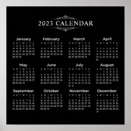 Póster Calendario negro simple pero elegante 2023 | POSTE