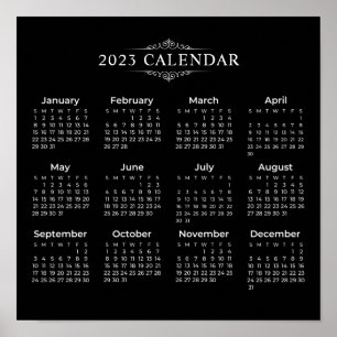 Póster Calendario negro simple pero elegante 2023   POSTE