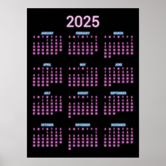 Póster Calendario Neon 2025  (Frente)