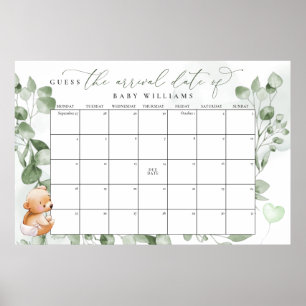 Póster Calendario Oso para Adivinar la Fecha Probable de 