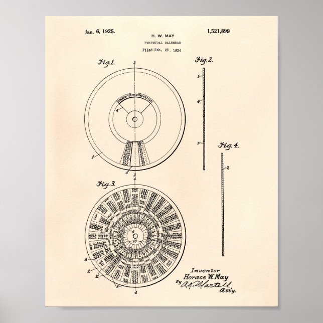 Póster Calendario perpetuo 1925 Patent Art Old Peper (Frente)