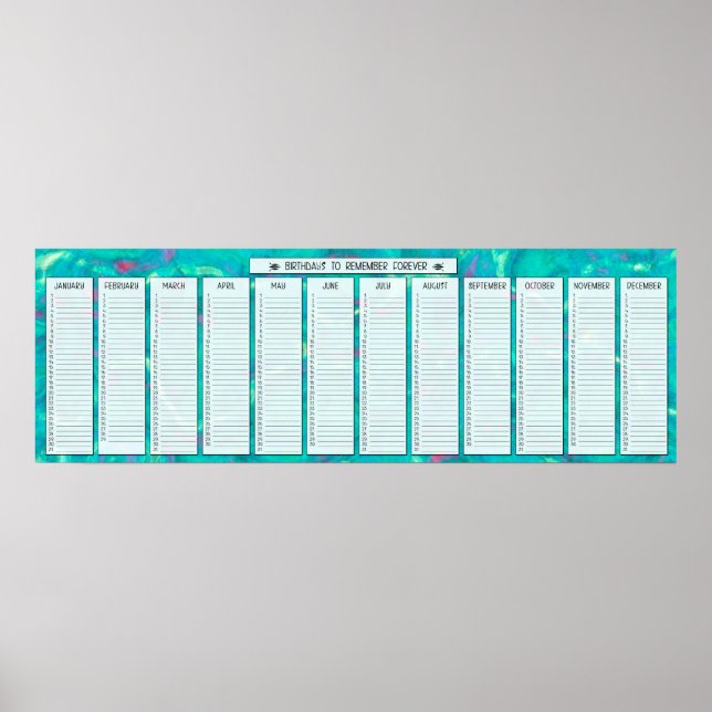 Póster Calendario Perpetuo Abstracto de Cumpleaños Acuáti (Frente)