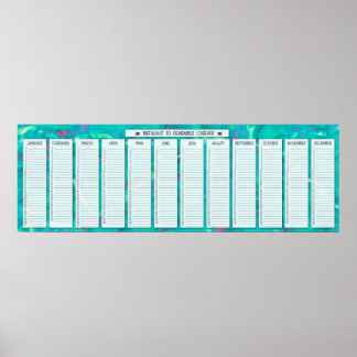 Póster Calendario Perpetuo de Cumpleaños Abstracto Aqua
