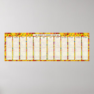 Póster Calendario Perpetuo de Cumpleaños con Confeti Colo