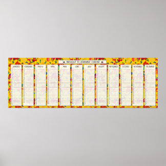 Póster Calendario Perpetuo de Cumpleaños con Confeti Colo