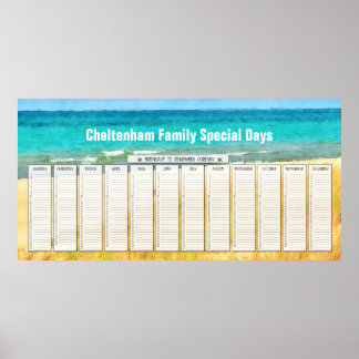 Póster Calendario Perpetuo de Cumpleaños de Verano en la
