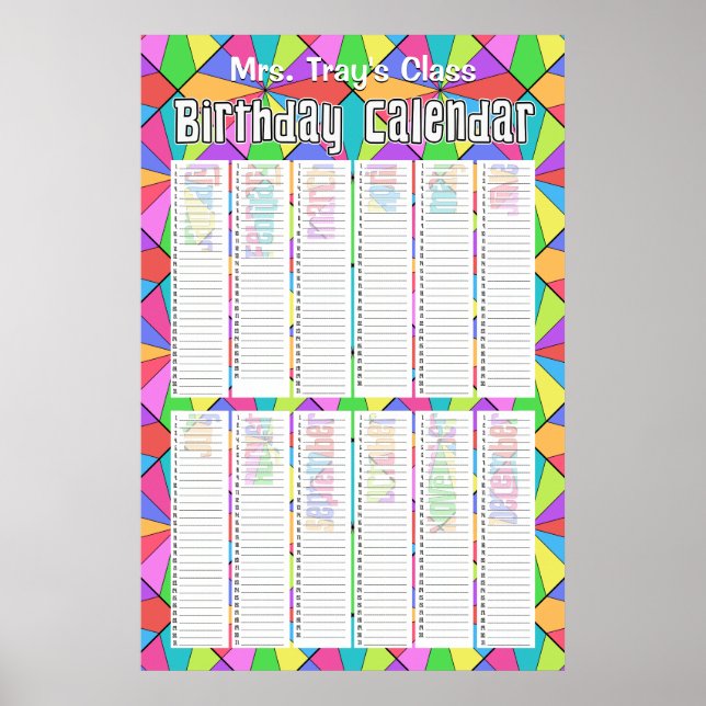 Póster Calendario Perpetuo de Cumpleaños Personalizado de (Frente)
