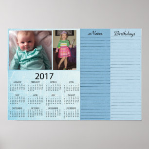 Póster Calendario personalizado azul 2017 con foto de beb
