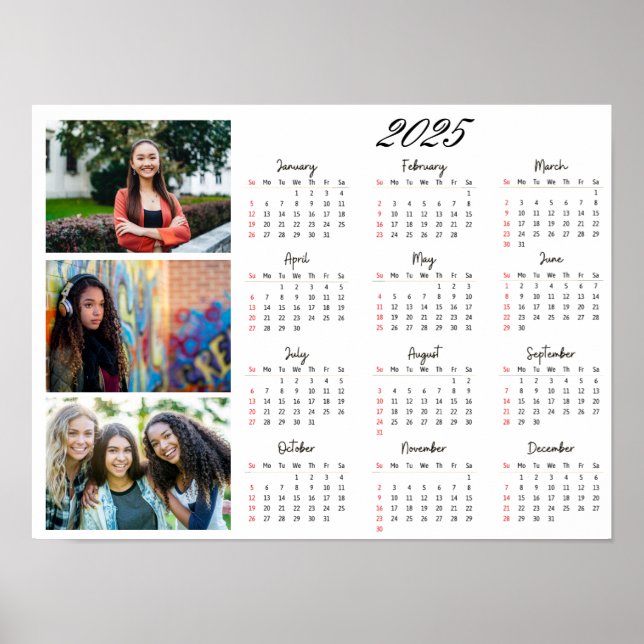 Póster Calendario personalizado de familia de 3 Collages  (Frente)