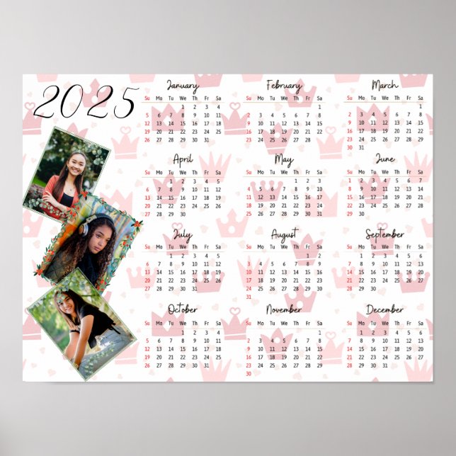 Póster Calendario personalizado de familia de 3 Collages  (Frente)