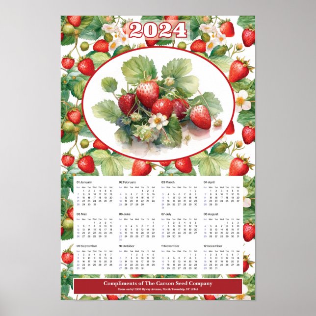 Póster Calendario Personalizado de fresas 2024 (Frente)
