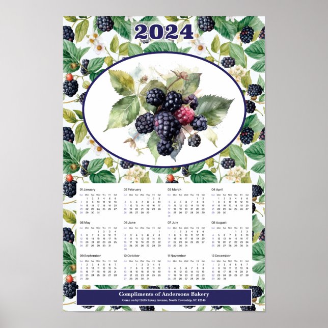 Póster Calendario personalizado de moras 2024  (Frente)