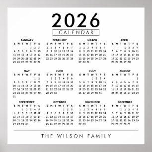 Póster Calendario Personalizado de Pared con Apellido de 