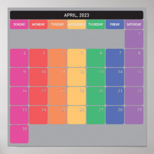 Póster calendario planificador de abril de 2023 días de c
