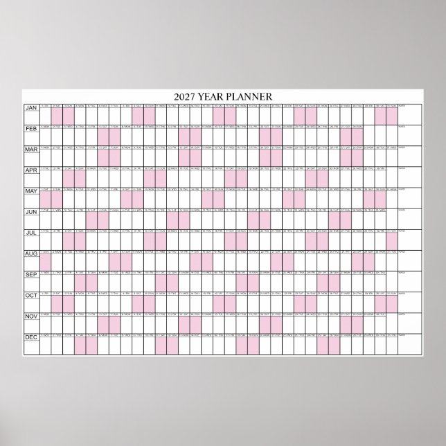 Póster Calendario Planificador de Pared Simple de un Año  (Frente)