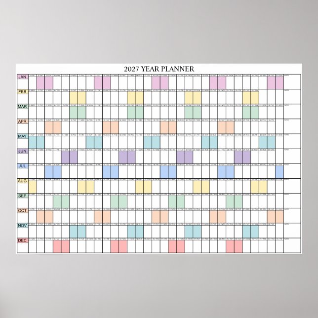 Póster Calendario Planificador de Pared Simple de un Año  (Frente)