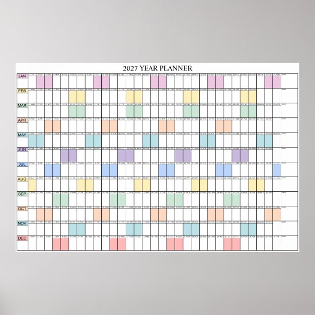 Póster Calendario Planificador de Pared Simple de un vist (Frente)