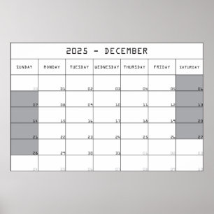 Póster calendario planificador diciembre 2025 espacio par