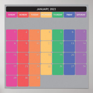 Póster calendario planificador enero 2023 días de color
