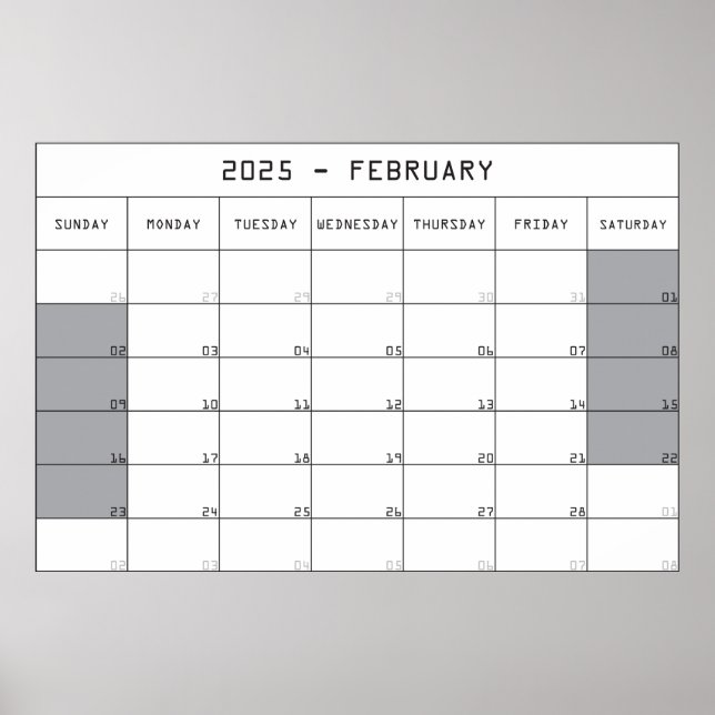 Póster calendario planificador febrero 2025 espacio de no (Frente)