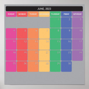 Póster calendario planificador junio 2023 días de color