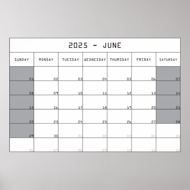 Póster calendario planificador junio 2025 notas grandes e (Frente)