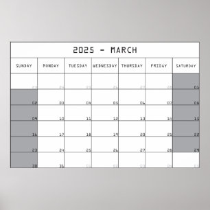Póster calendario planificador marzo 2025 espacio de nota