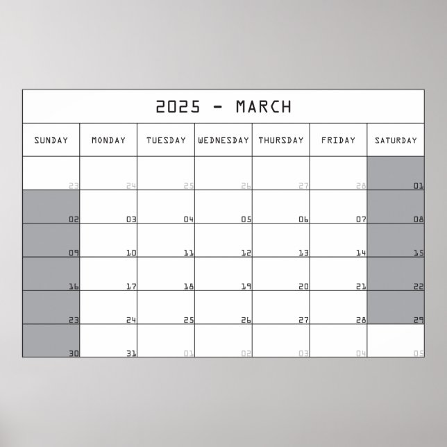 Póster calendario planificador marzo 2025 espacio de nota (Frente)
