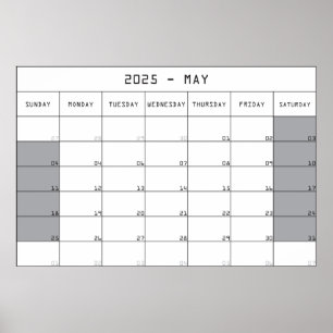 Póster calendario planificador mayo 2025 espacio de notas