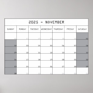 Póster calendario planificador noviembre 2025 espacio de 