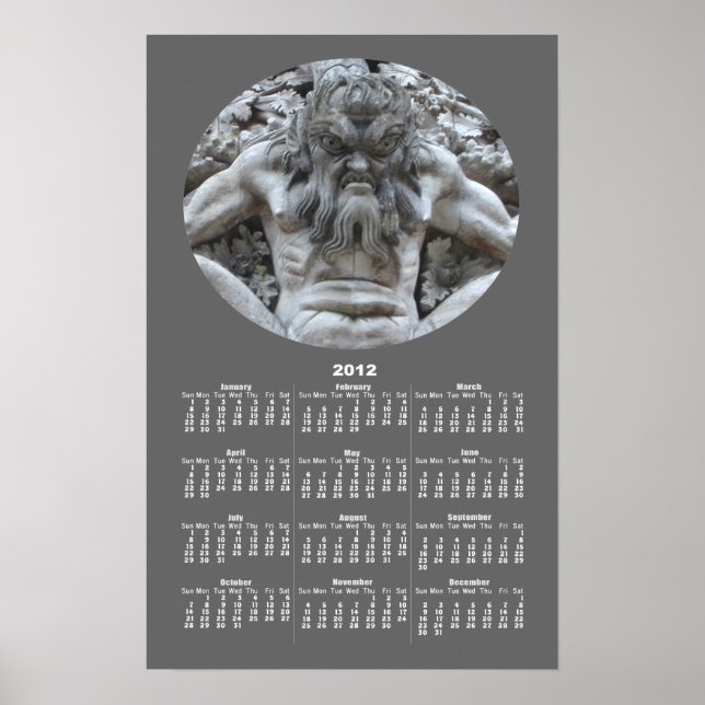 Póster Calendario portugués de estilo de gargoyle ~ impri (Frente)