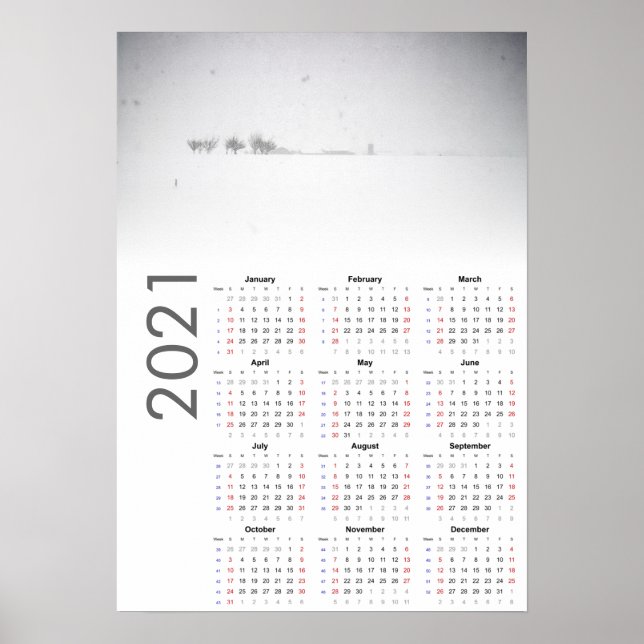 Póster Calendario Postal Paisaje Nevado 2021 (Frente)