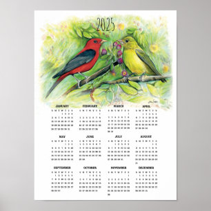 Póster Calendario Poster de Pareja de Tángara Escarlata 2